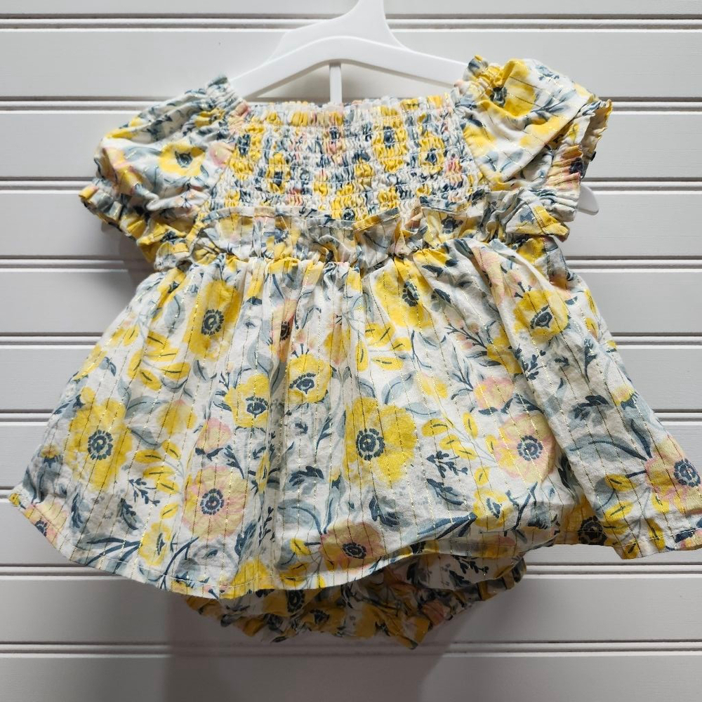 Baby Cupcakes and Cashmere Matching Set 6-9 Months Yellow White Floral B2